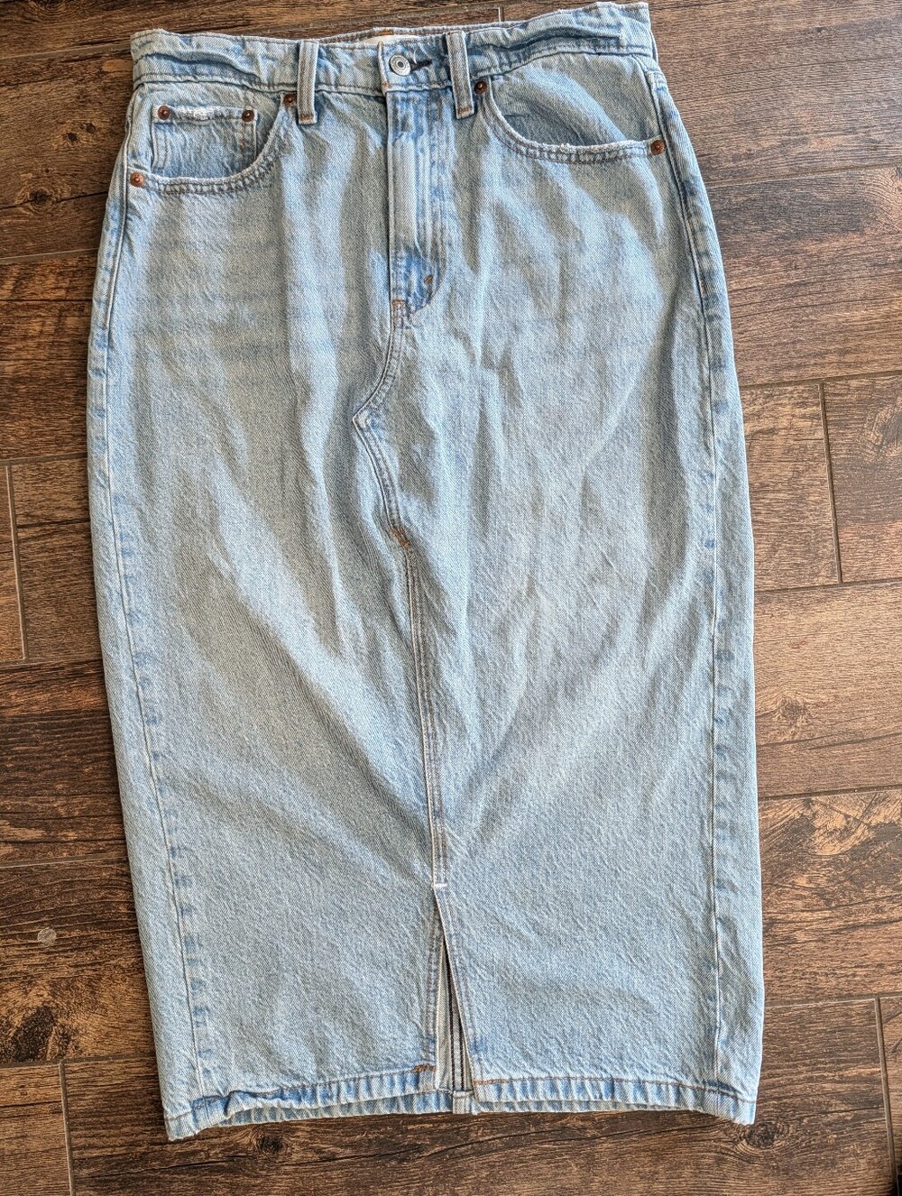 Abercrombie & Fitch Denim Jean Skirt High Rise Light Wash Front Slit Size 28/6